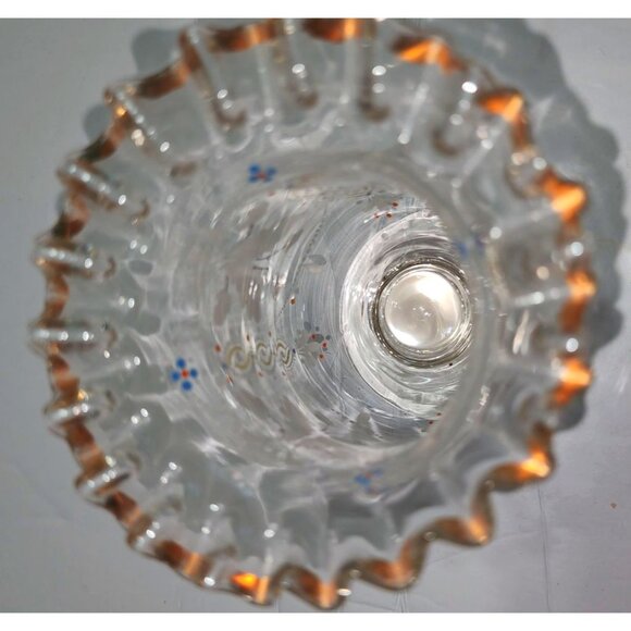 Vintage Hand-Painted Ruffled Edge Glass Vase With Gold Accents & Floral Design - Picture 4 of 13